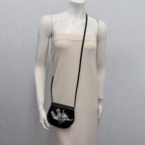 Vintage Ann Turk Leather Cross Body Shoulder Bag Purse Black Bulls Head & Cactus